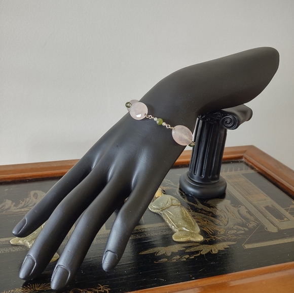 Sterling Silver Rose Pink Green Quartz Bracelet - Picture 2 of 8